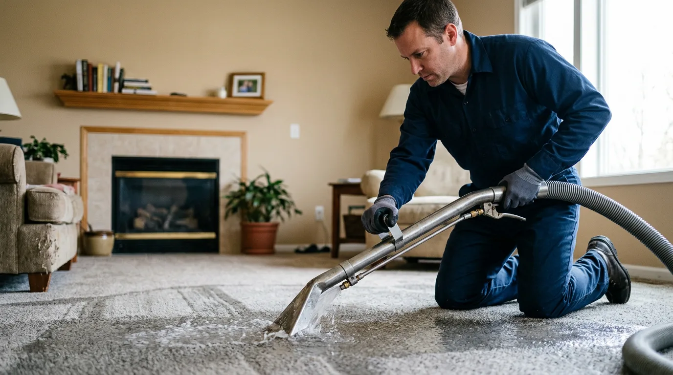 Water damage restoration technician working near Hebron, ND